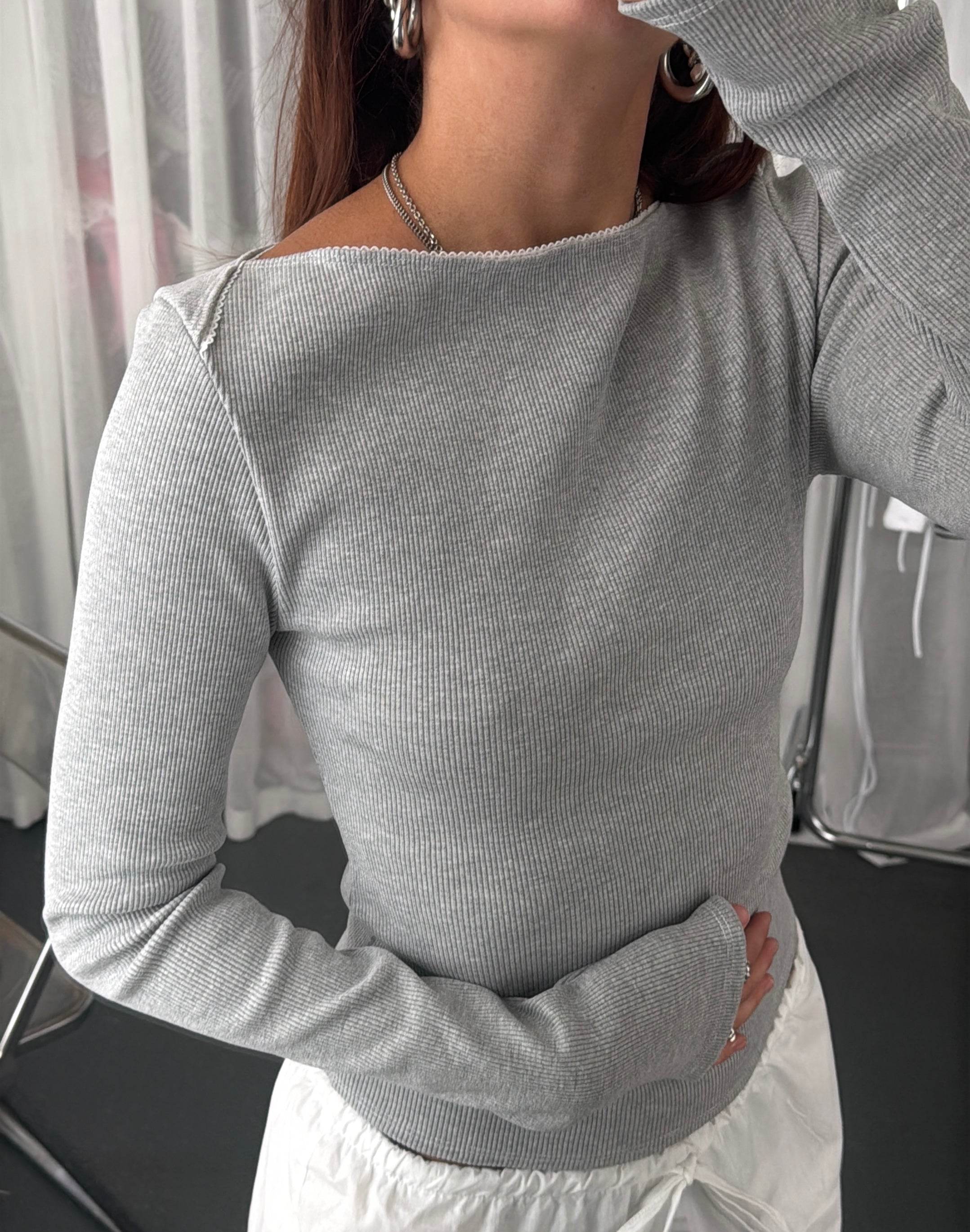 MIRA RIBBED GREY LONG SLEEVE