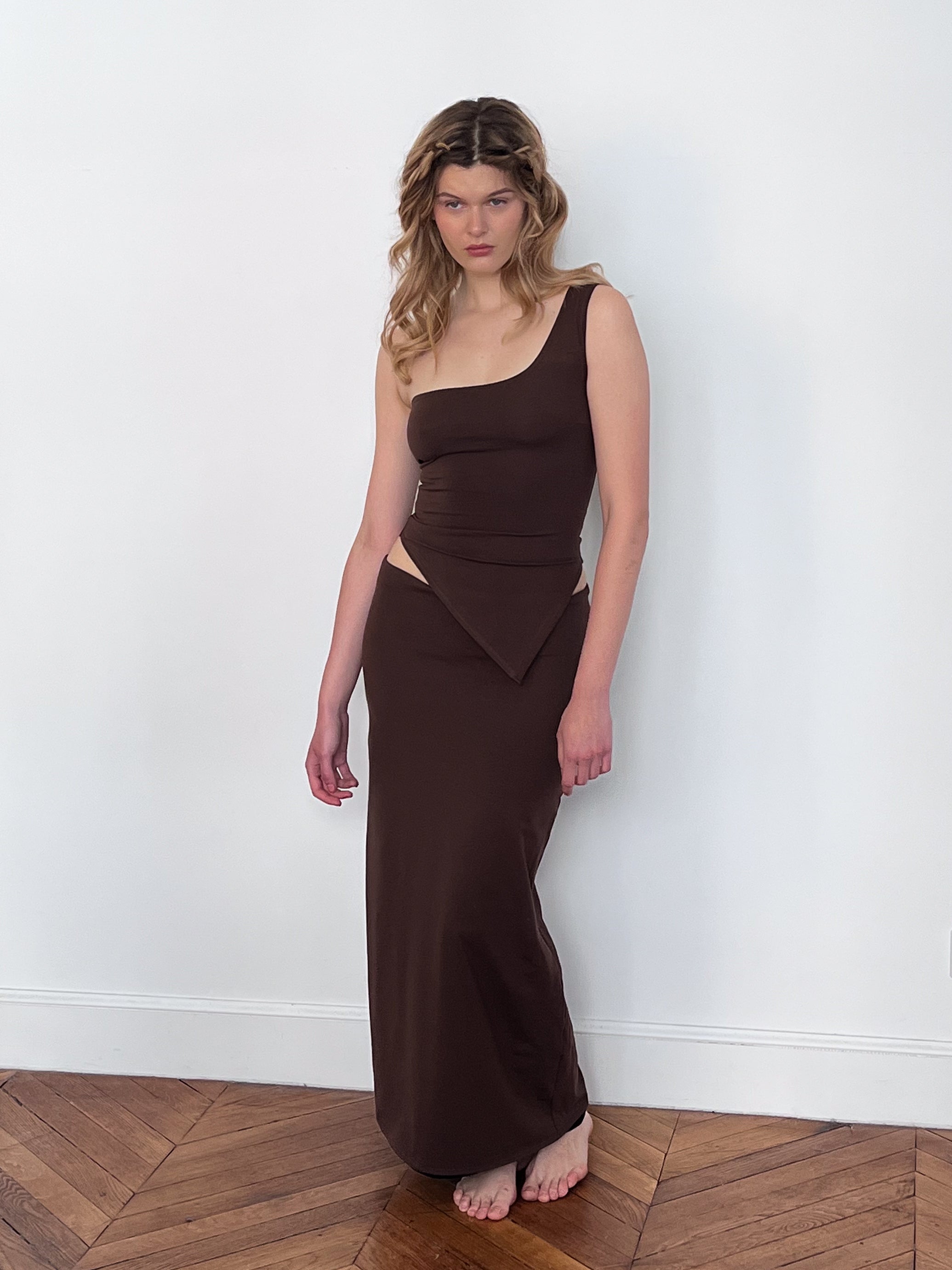 REVERSIBLE BROWN AND BLACK SKIRT